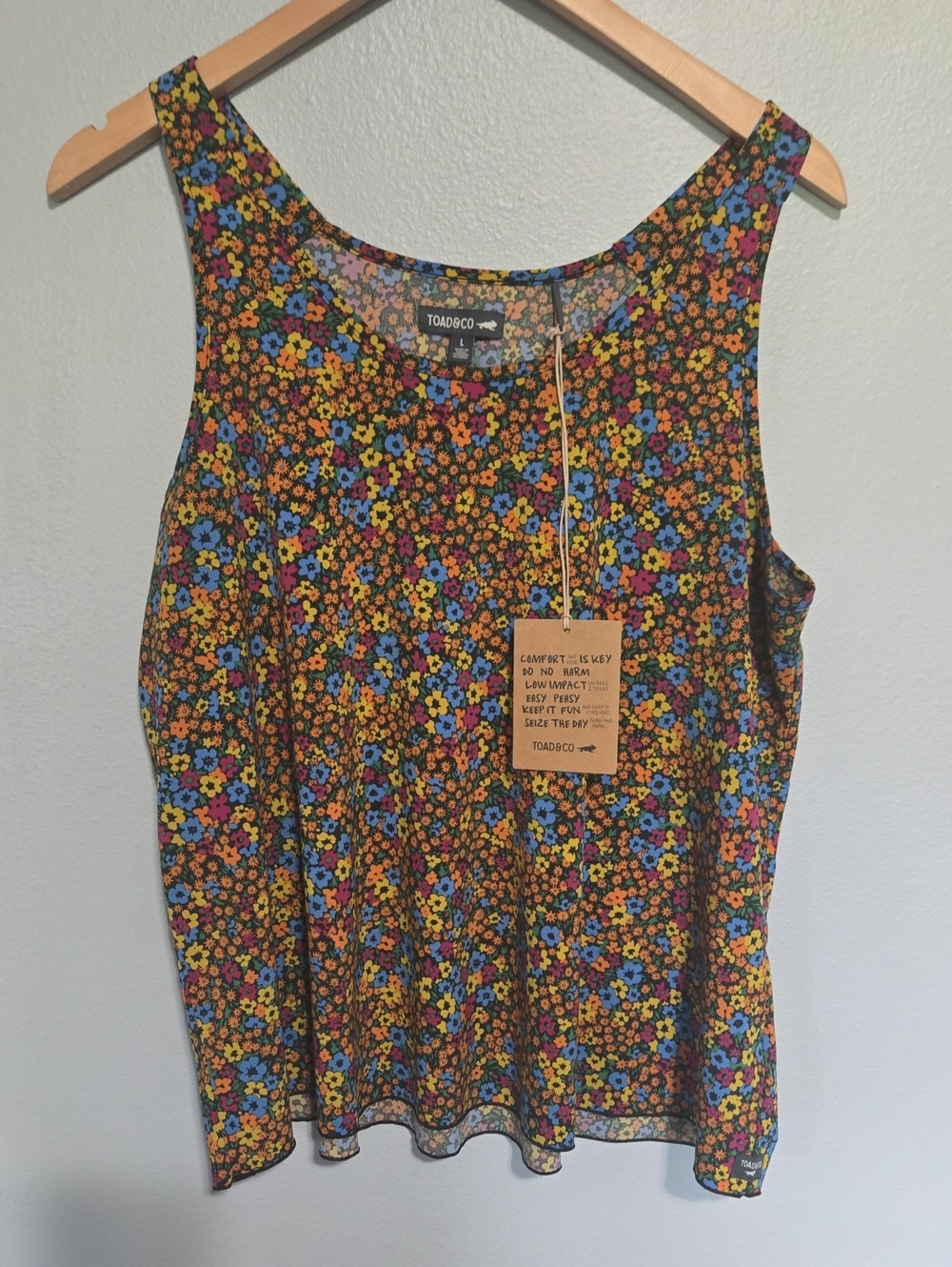 NWT Toad&Co Floral Tank Top in Black Multi In Size Large